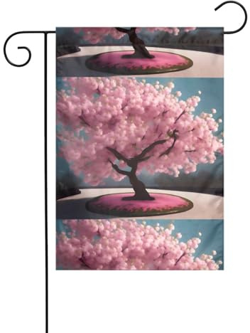 Garden decoration garden flag 12x18in WHJSSF Cherry Blossoms Tree Pattern thick and wear-resistant for garden flower pots and lawns