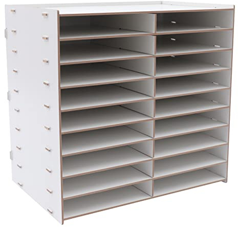 HeinaTond Dokumentenablage Holz 9 Schichten Ablagesystem für Büro 18 Ablagefächer für A4 Ordner Schreibtisch Organizer für Büro, Arbeitszimmer, Schule 51.8 x 33 x 49 cm (Weiß)