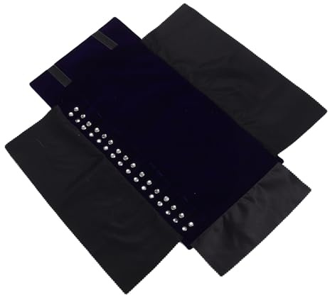JOINPAYA Rollo Organizador de Joyas y Collares de Terciopelo Azul Oscuro, Bolsa Enrollable Portátil Antienredos para Viaje, Almacenamiento Compacto para Mujeres, Protector Suave y Seguro