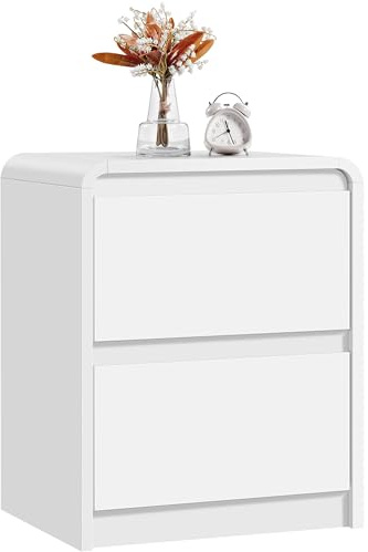 Yaheetech Handleless Bedside Cabinet with 2 Drawers, White | Soft Curved Edges, Full Panel Construction, 40 × 35 × 50 cm, Floor-Standing Base with a Clean Compact Look