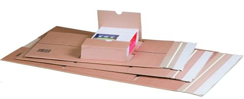 karton-billiger | Buchverpackung A4 305x230x92mm | Versandkarton mit mittiger Aufnahme | Selbstklebeverschluss & Aufreißfaden | Wickelverpackung mit Kantenschutz, ab 20 Stück (20)