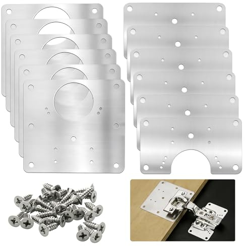 12 Pièces Plaque Reparation Charniere Porte avec 72 Vis, Reparation Charniere Porte Placard en Acier Inoxydable, Kit de Réparation Charnière Meuble pour Réparer Portes, Armoires, Meubles de Maison