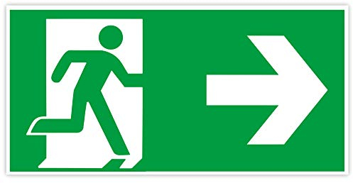Hochwertiges Notausgangsschild Pfeil rechts - 30x15 cm langnachleuchtend + selbstklebend - Original Protecticure Fluchtwegschild PVC -Rettungszeichen/Rettungsschild/nachleuchtend