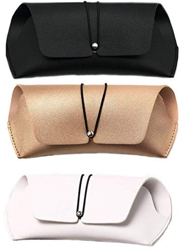 YAFALA Eyeglass Case, Soft Portable PU Leather Sunglass Case Pouch Bag, Simple Glasses Bag for Men Women(Gray and Pink)