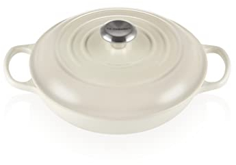 Le Creuset Evolution Cacerola baja de hierro fundido, Redonda, Pomo de acero inoxidable, Ø 26 cm, Beige Merengue,21180267164430