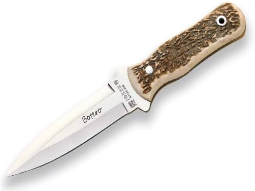 Joker Jagdmesser CC67 Botero, Hirschgeweihstiel, 12 cm Klinge, Leder- und Nylonscheide, Angelgerät, Jagd, Camping und Wandern.