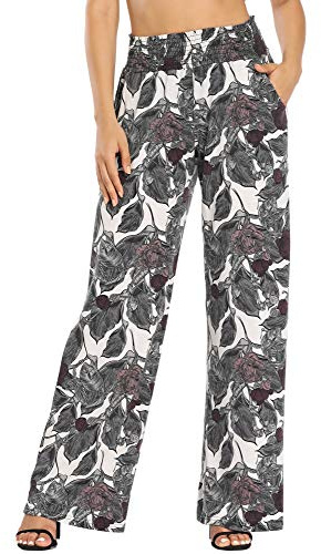 Urban Coco Pantaloni Palazzo da Donna, a Gamba Larga, da Spiaggia, a Vita Alta, con Tasche, #10, S