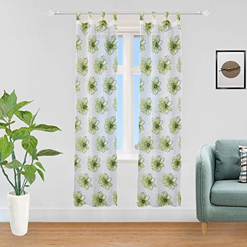 GIRASOLE HOME Coppia tendine semitrasparenti con fiori stampati 1 telo 2 pannelli 70x240cm con passanti (Verde, 70_x_240cm)