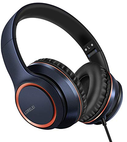 LORELEI X8 Cuffie Over-Ear con Cavo Microfono, 1,45 m, Linea di nylon senza groviglio e Connettore da 3,5 mm, Cuffie leggere pieghevoli e portatili per tablet, computer, MP3/4 (Blu scuro)