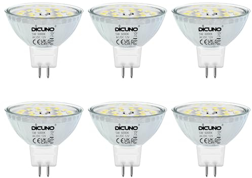 DiCUNO GU5.3 LED Bulb, Non-dimmable 12V MR16 Spotlight Bulb, Daylight White 6000K, 500LM, 5W, 50W Halogen Replacement for Track Lighting, Recessed Lighting, 6 Pack