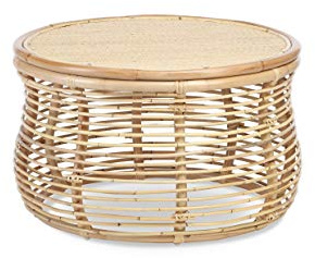 Desser Royal Rattan Coffee Table – Indoor Natural Circular Large Wicker Top Coffee Table with Cane Pole Design – Luxury Indoor Conservatory or Living Room Furniture