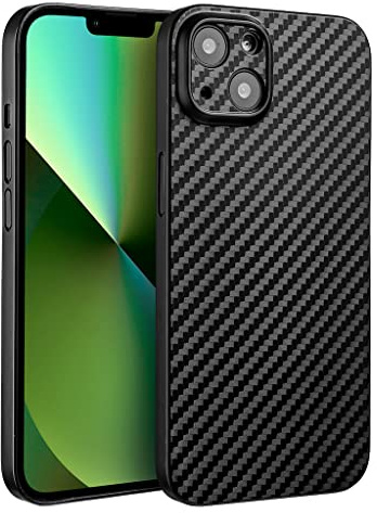 doupi UltraSlim Hülle kompatibel für iPhone 13 Mini (5,4 Zoll), Carbon Fiber Look Ultra Dünn Handyhülle Cover Bumper Schutz Schale Hard Case Schutzhülle, Kohlefaser Optik schwarz