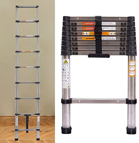 8.5FT Teleskopleiter Heavy Duty Steel Teleskop-Klappleiter Mehrzweckleiter für Home Outdoor Haushalt EN131 Standard 2.6M
