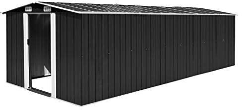 Gecheer Capanno per Attrezzi in Metallo,Capanno da Giardino in Acciaio Zincato,Capanno da Giardino con Porta,Capanno Attrezzi Casetta per Attrezzi da Giardino Antracite 257x580x181 cm