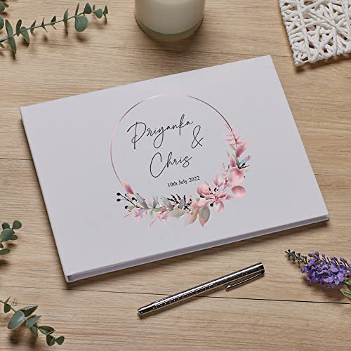 Personalised Large A4 Floral Wreath Wedding Linen Guest Book Hard Cover 80 Pages