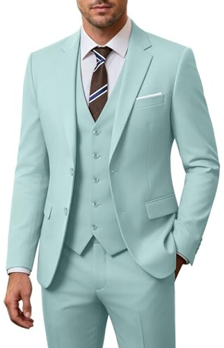 Holivyer Ensemble de Costume 3 pièces pour Homme, Coupe ajustée, Blazer à Deux Boutons, Veste Unie, Gilet, Pantalon, Costume d'affaires de Mariage