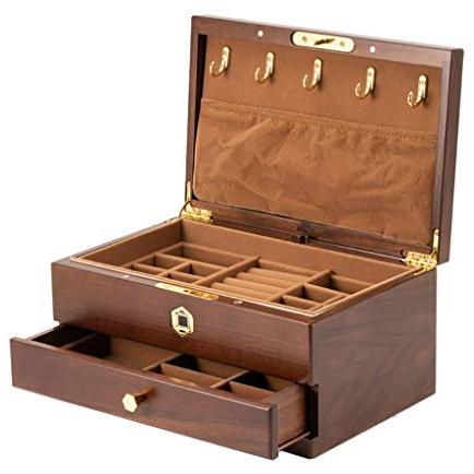 Klassisches Schmuckkästchen Schmuck Box Fingerprint Entsperren Holzschmuck Organizer Box Große Kapazität Schmuck Aufbewahrungsbox for Ohrring Ring Halskette Armband geeignet für damen und mädchen
