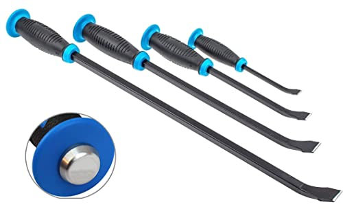 Juego de 4 palancas de golpeo de 200, 300, 450 y 600mm con estuche | Para golpear con martillo | Palancas desmontadoras con punta angulada