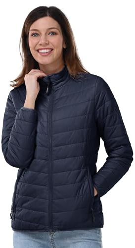 Outdoor Ventures Chaqueta acolchada ligera y cálida para mujer, chaqueta de entretiempo, chaqueta acolchada para mujer, forro suave, abrigo acolchado para ocio, senderismo, Azul Oscuro, L