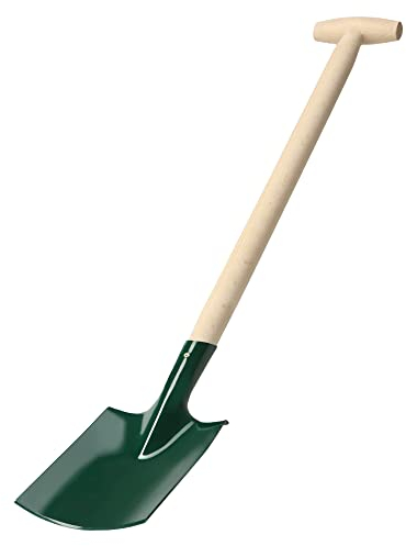 KADAX Spaten, Gärtnerspaten zum Graben, Gartenschaufel, Schaufel mit Holzstiel, Grabschaufel, Grabspaten für Garten, Harte, steinige Böden, Gartenspaten aus Metall (Rund, H: 91,5cm, T-Griff)