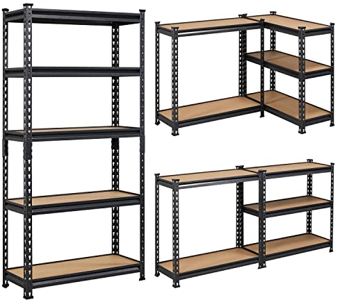 Yaheetech 5-stufiges Lagerregal mit verstellbaren Regalböden, Schwerlastregal Kellerregal Standregal Steckregal je Fach 175kg belastbar, 75x30x153cm/schwarz