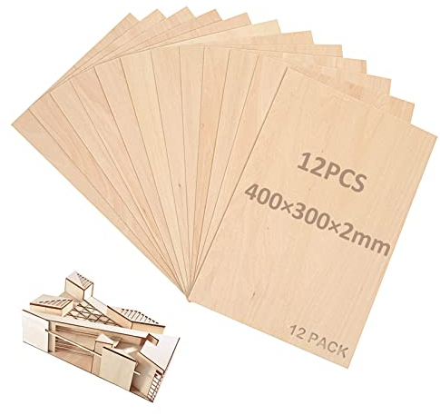 SENENQU 12 Pezzi Compensato A3 Fogli di Legno 400 x 300 x 2 mm Pannello Tiglio Tavolette per Lavoretti Artigianato Fai Da Te, Modello