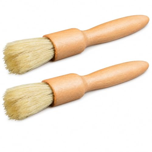 Wooden Pastry Brush Set of 2 | Natural Bristle Basting Brushes with Round Handles | Kitchen Brushes for Baking, Glazing, Cooking, Barbecue, Marinades and Sauces Sucasa