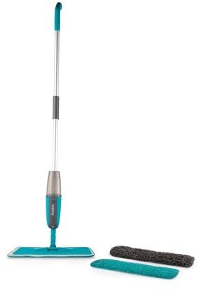 Beldray LA032982UFFEU7 Antibac 2 en 1 Spray Mop – 2 Multi-Uso Microfibre Washable Pads, Antibacterial Treated Fibras, 360° Swivel Head, Limpiador de Piso Duro, Laminado/Madera/Azulejos, Botella