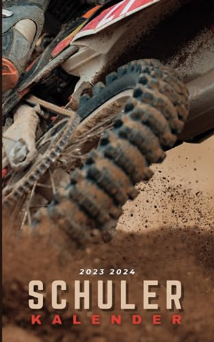 Schülerkalender 2023/24 Motocross: Für schüler mädchen jungen - 1 tag 1 seite - von August 23 bis Juli 24 - Hausaufgabenheft grundschule gymnasium oberstufe universität - Cover motorrad