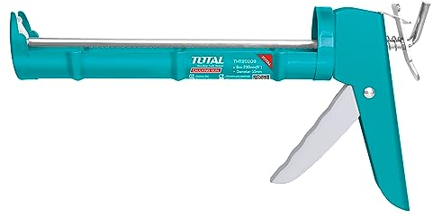 Total Tools - Pistolet applicateur en silicone, longueur 230 mm, tige en fer avec dents, poignée ergonomique en aluminium, acier, résistant à la corrosion
