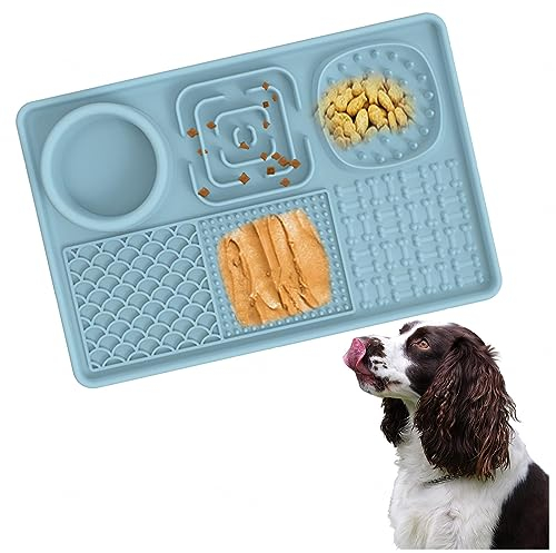 JUNZAI Leckmatte Für Hunde, mit superstarker Saugkraft,BPA-fre,Anti Rutsch, Silikon Schleckmatte Hund Anti Schling Napf, für Hund für Baden, Trainieren, Fellpflege Krallenpflege,Blue