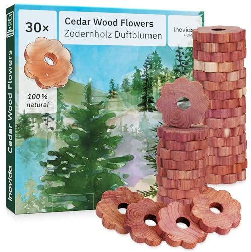 Inovida Anillos Antipolillas de Madera de Cedro : 30 Flores con Fragancia de Madera de Cedro como Protección Antipolillas para Armarios – Fragancia Natural – Protección Antipolillas en el Armario