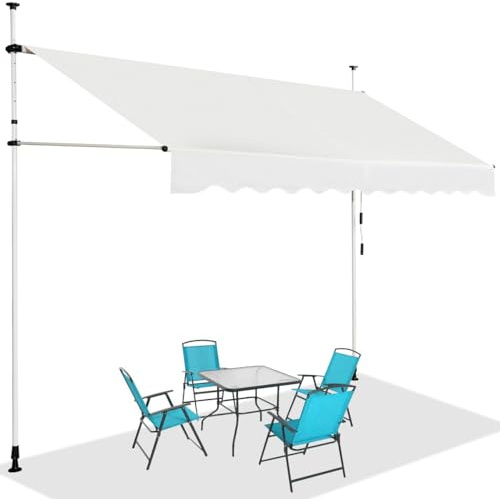 HOMASIS Klemmmarkise 150/200/250/300/350/400cm, höhenverstellbarer Sonnenschutz, Markise Balkon ohne Bohren, Balkonmarkise mit Handkurbel, UV-Schutz, Gelenkarmmarkise für Außenbereiche (Beige+3 m)