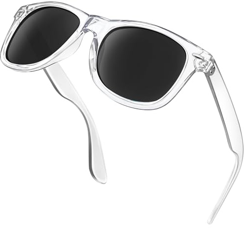 KANASTAL Klassisch Sonnenbrille Herren Damen Polarisiert | Retro Rechteckig, UV400 Schutz, Verspiegelt, Transparenter Rahmen, Für Fahren Wandern Golf Fischen Outdoorsport, Anti Glare