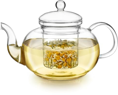 Teabloom Blossoms Glass Teapot – Stovetop and Microwave Safe Borosilicate Glass Teapot with Removable Loose Tea Glass Infuser (32 Oz) - Tea Purist's Choice