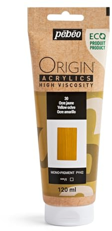 PEBEO - Origin Acrylics 120 ml - Vernice acrilica ecologica - Alta viscosità - Finitura opaca - Legante riciclato al 100% - Materie prime europee al 96% - Giallo ocra