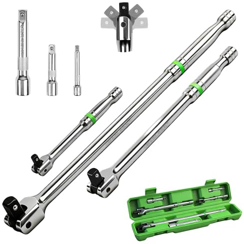 SWANLAKE 6PC Breaker Bar Set,1/4, 3/8 & 1/2 Drive,Heavy Duty Breaker Bars, 6-inch, 10-inch, 15-inch Length with 180° Rotatable Head