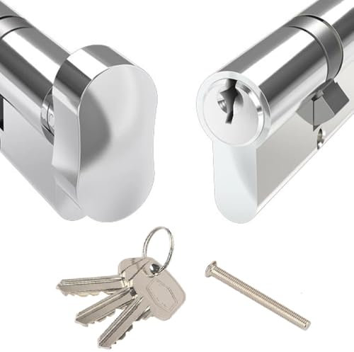 Door Lock with Keys - Thumb Turn Euro Cylinder Barrel Lock - 6 Pin Anti-Drill and Anti-Pick Door Lock (Chrome, 50/50)