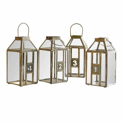Loberon Laterne 4er Set Lythoria, für Kerzen und andere Deko, Antik-Finish, Windlicht, Wohn-Accessoires, Adventsdekoration, Eisen, Glas, Messing