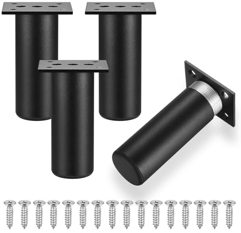 4 stycken 15 cm möbelfötter i aluminiumlegering möbelfötter, skåpfötter, soffben, skåpben, möbelben för stolar, bord, skåp, skrivbord, hylla, soffa, fötter, ben med skruvar (svart)