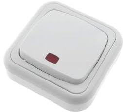 Pulsador luminoso de superficie, color blanco, ideal para iluminación en espacios y control de dispositivos eléctricos.