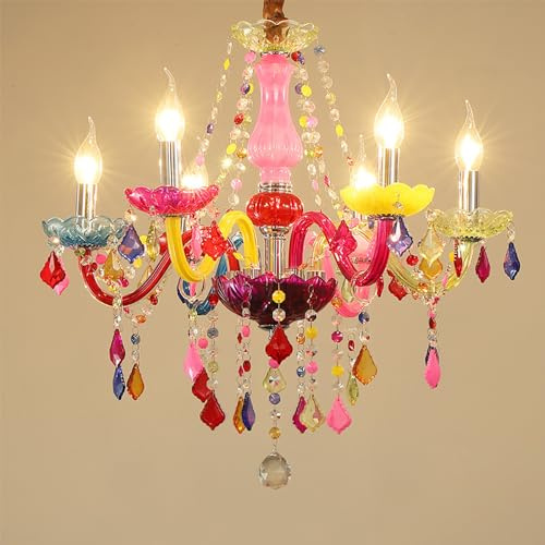 Lámpara colgante de cristal de color contemporáneo, sala de estar de lujo europea, restaurante, dormitorio, habitación para niños, habitación para niñas, villa, tienda de ropa (B 6 luces)
