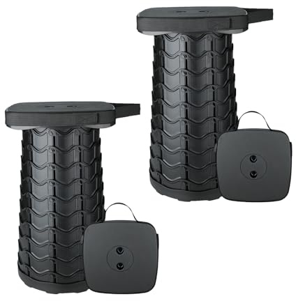Boreeman Upgraded Collapsible Stool, Square Portable Stool, Lightweight Yet More Sturdy with Load Capacity 400lbs, Perfect for Camping Fishing Hiking BBQ (1, 2-Pack Black)