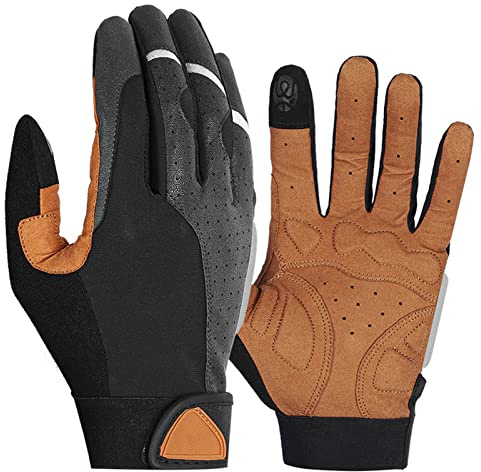 RiToEasysports Vollfinger-Fahrradhandschuhe, rutschfeste Stoßdämpfung, Verdicktes SBR-PU-Leder, Atmungsaktiv, Reflektierend, Touchscreen-Reithandschuhe für Mountainbike, Rennrad, Motorrad (M)