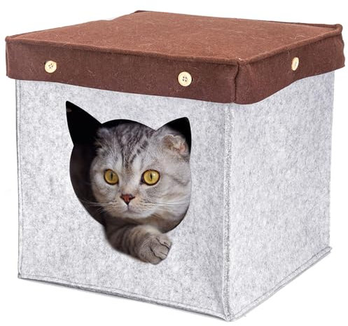 Nobleza Katzenhaus Quadratisch aus Filz - Komfortables Katzenzelt, Farbe:Grau, Größe:OneSize