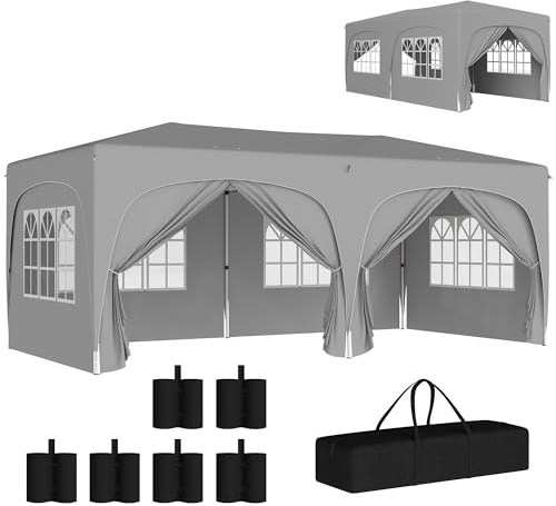 Outsunny Tonnelle de Jardin Extérieure 3 x 6 m, Pliante Pop Up Gris Clair | Hauteur Réglable, Sac de Transport et Sacs de Sable, Protection UPF50+, Barnum Pliant, Camping Festival Patio