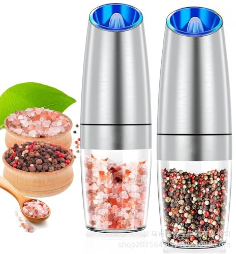 TUKRPQMRI Moulin à Poivre et à sel électrique pouvant être utilisé d'une Seule Main, Plus Grossier réglable, alimenté par Batterie avec lumière LED Bleue, 2 pièces/574