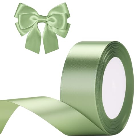 G2PLUS Salbei Grün Satinband 40mm, Breit Dekoration Geschenkband, 22m Schleifenband zum Bastel, Salbei Grün Dekoband für Geschenkverpackung, Dekoration