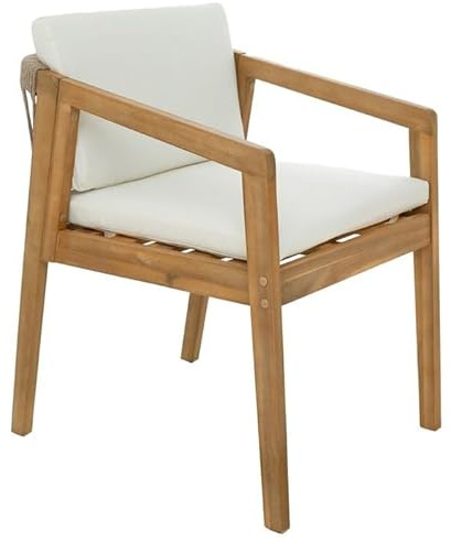OUTLIV. Milana Beige Gartensessel, 53x63,5x72,5cm, mit Armlehnen | Akazie; mit Armlehnen und mit Kissen; 53x63,5x72,5cm; Teak-Look/Beige/Creme; komfortabel, pflegeleicht