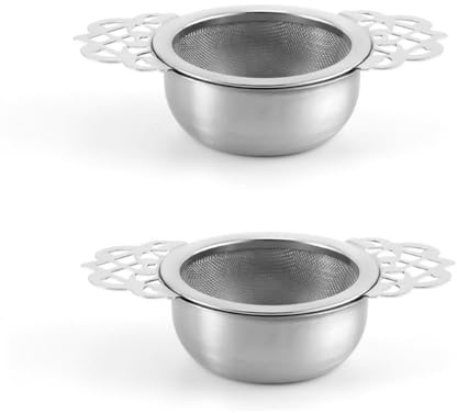 2 Pcs Tea Strainer for Loose Tea Stainless Steel Tea Strainer and Bowl Ultra Fine Mesh Tea Fine Mesh with Double Winged Handles, for Teacups, Mugs and Tea Set (Silver)
